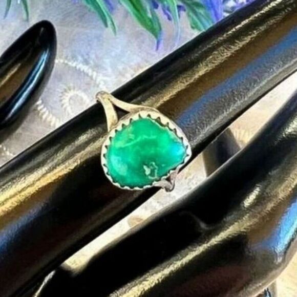 Vintage 80's Native American Turquoise Nugget Sterling Ring 5 3/4 - Picture 8 of 9